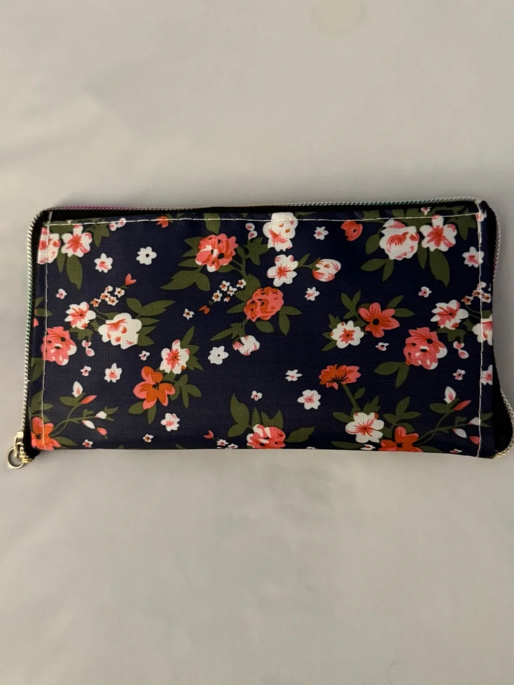 Foldable Reusable Shopping Tote Bag Navy Floral Zip Pouch Eco Grocery